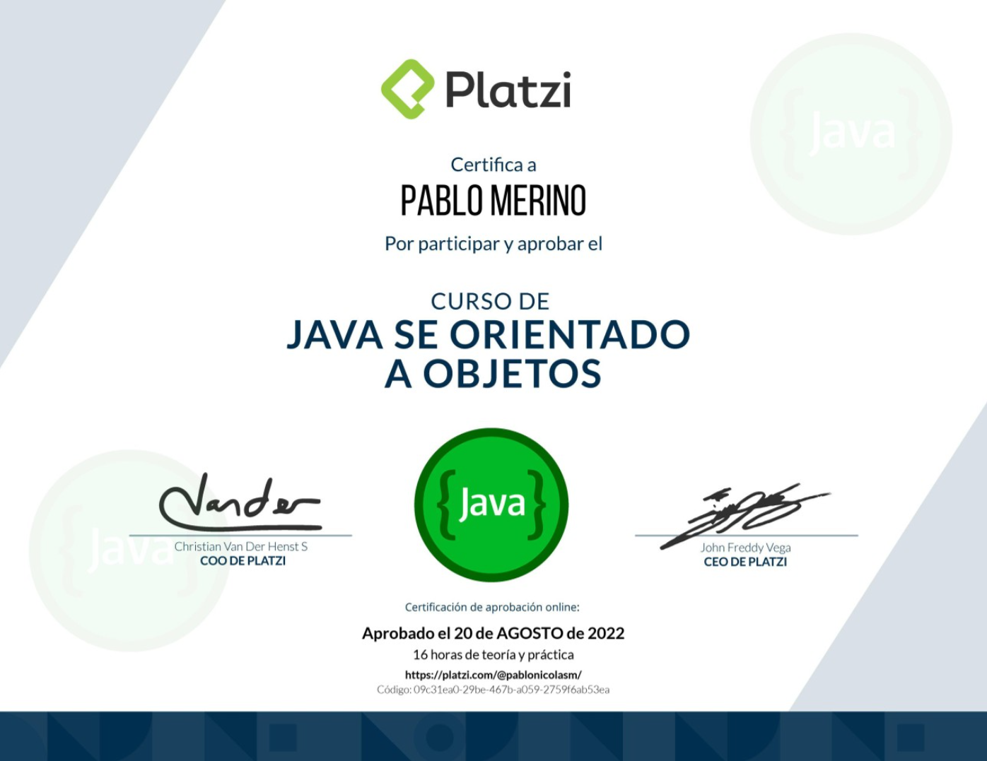 certificado java platzi